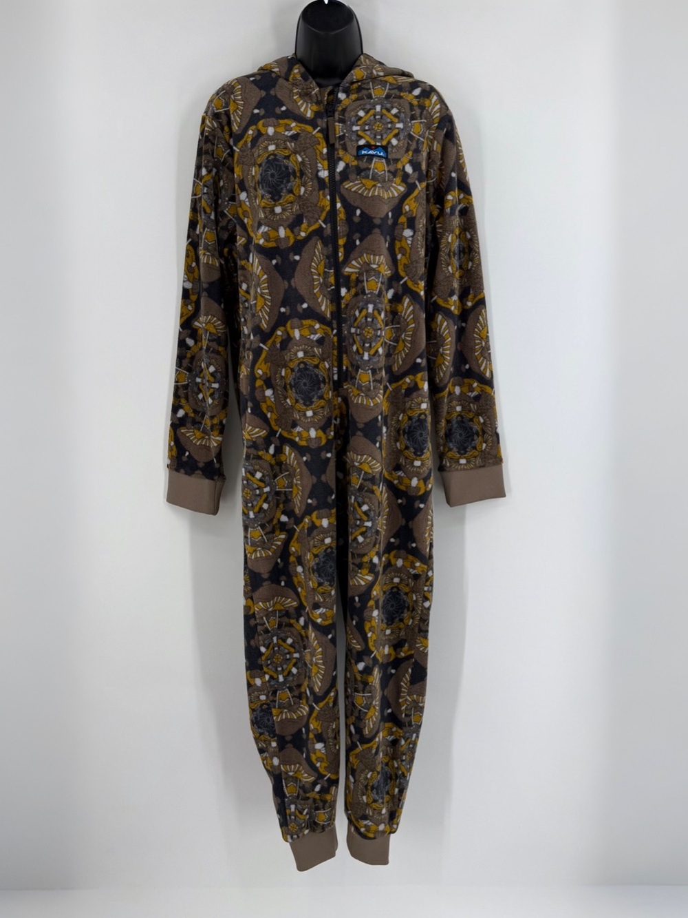 KAVU Ernesto Fleece Onesie Jumpsuit | Mushroom Montage | Small